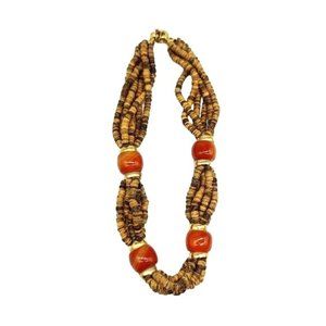 Freida Rothman Cork Orange Genuine Stone MultiStrand Statement Necklace Stunning